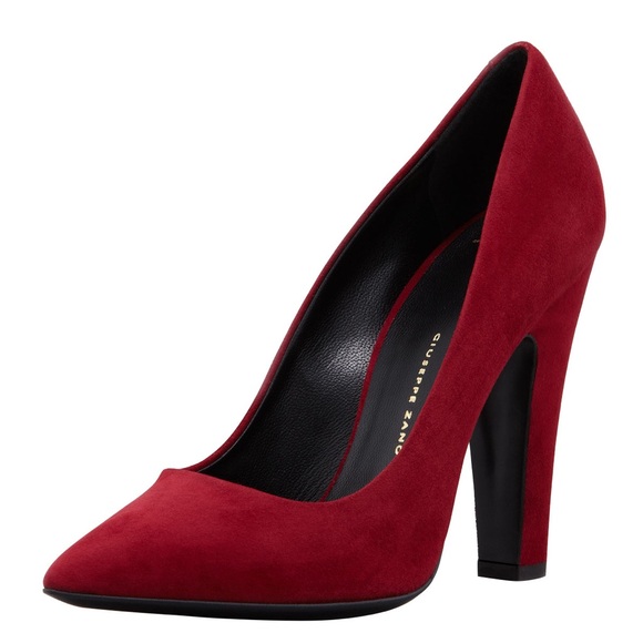 Giuseppe Zanotti Suede Pointed-Toe Thick-Heel Pump, Red - Picture 4 of 6